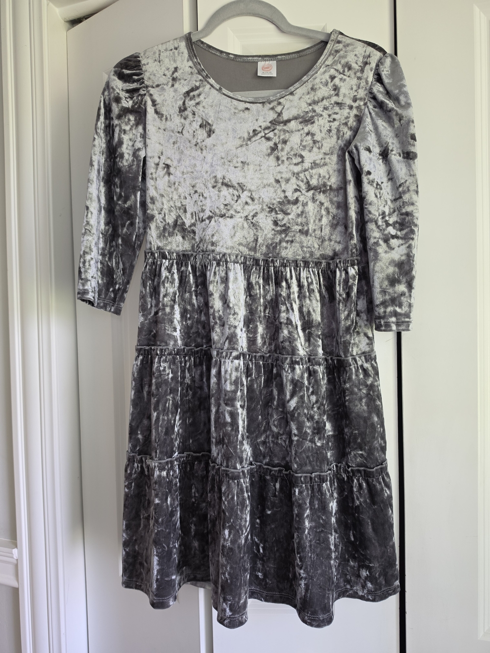 wonder nation Silver Crushed Velvet Tiered Dress